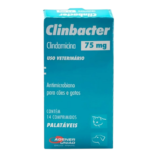 Clinbacter 75mg Antimicrobiano para cães e gatos 14 comprimidos