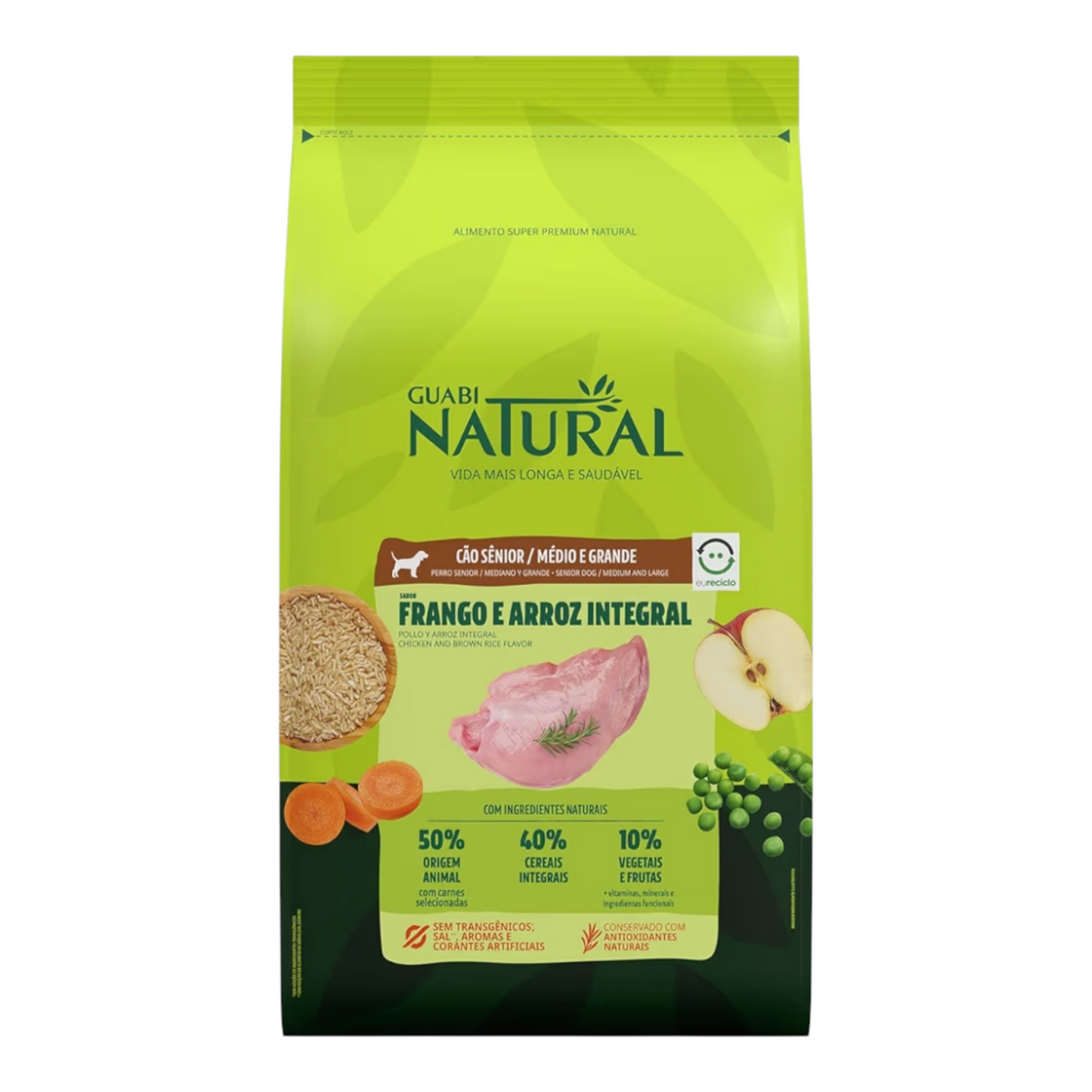 Ração Guabi Natural Cães Sênior Porte Médio e Grande Frango e Arroz Integral 12 kg