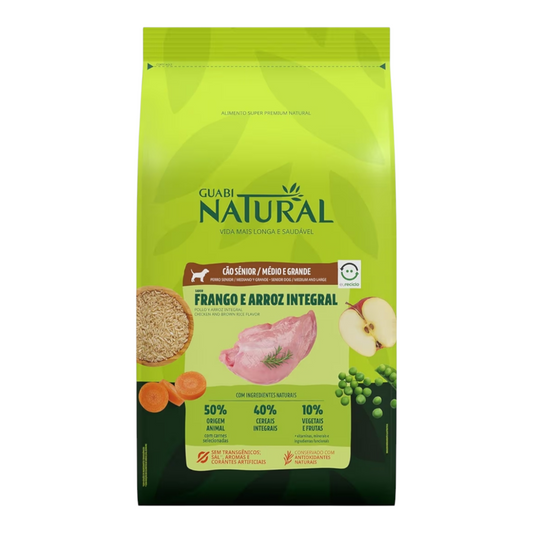 Ração Guabi Natural Cães Sênior Porte Médio e Grande Frango e Arroz Integral 12 kg