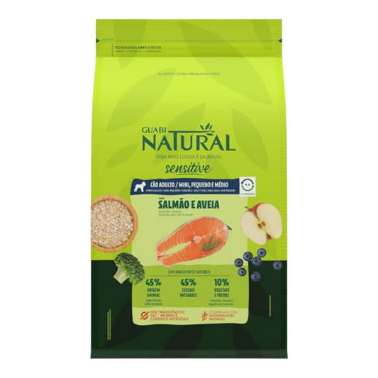 Ração Guabi Natural Cães Adultos Sensitive Raças Pequeno e Médio Salmão e Aveia 2,5 kg