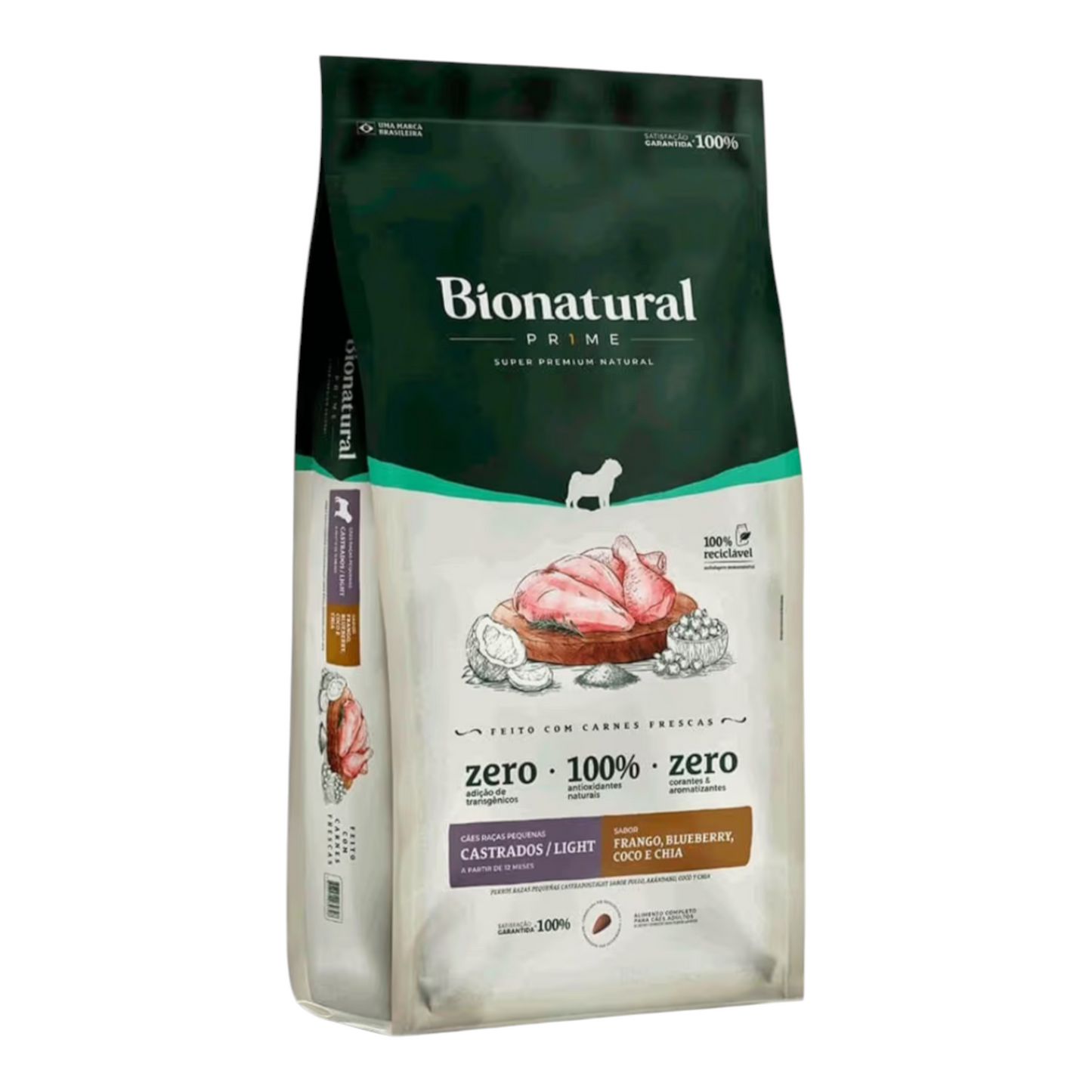Ração Bionatural Frango Cães De Raças Pequenas Castrados ou Light 10,1kg