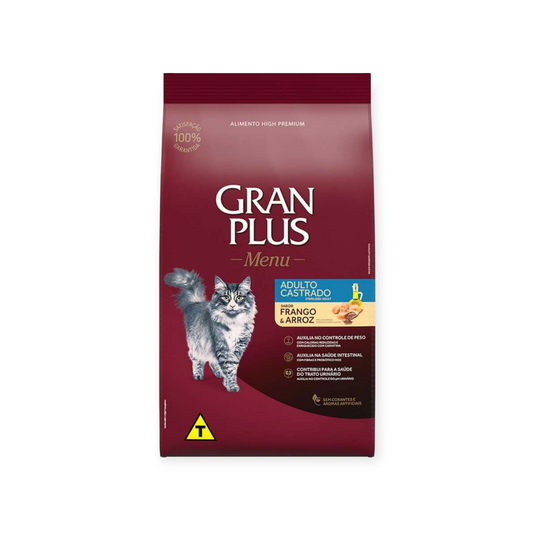 Ração Gran plus gatos castrado frango e arroz 10,1kg