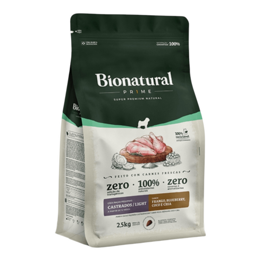 Ração Bionatural cães Adulto raças pequenas castrados/light frango 2,5kg